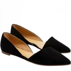 Like New J.Crew woman 7 black Zoe D’Orsay  suede flats pointed toe slip on